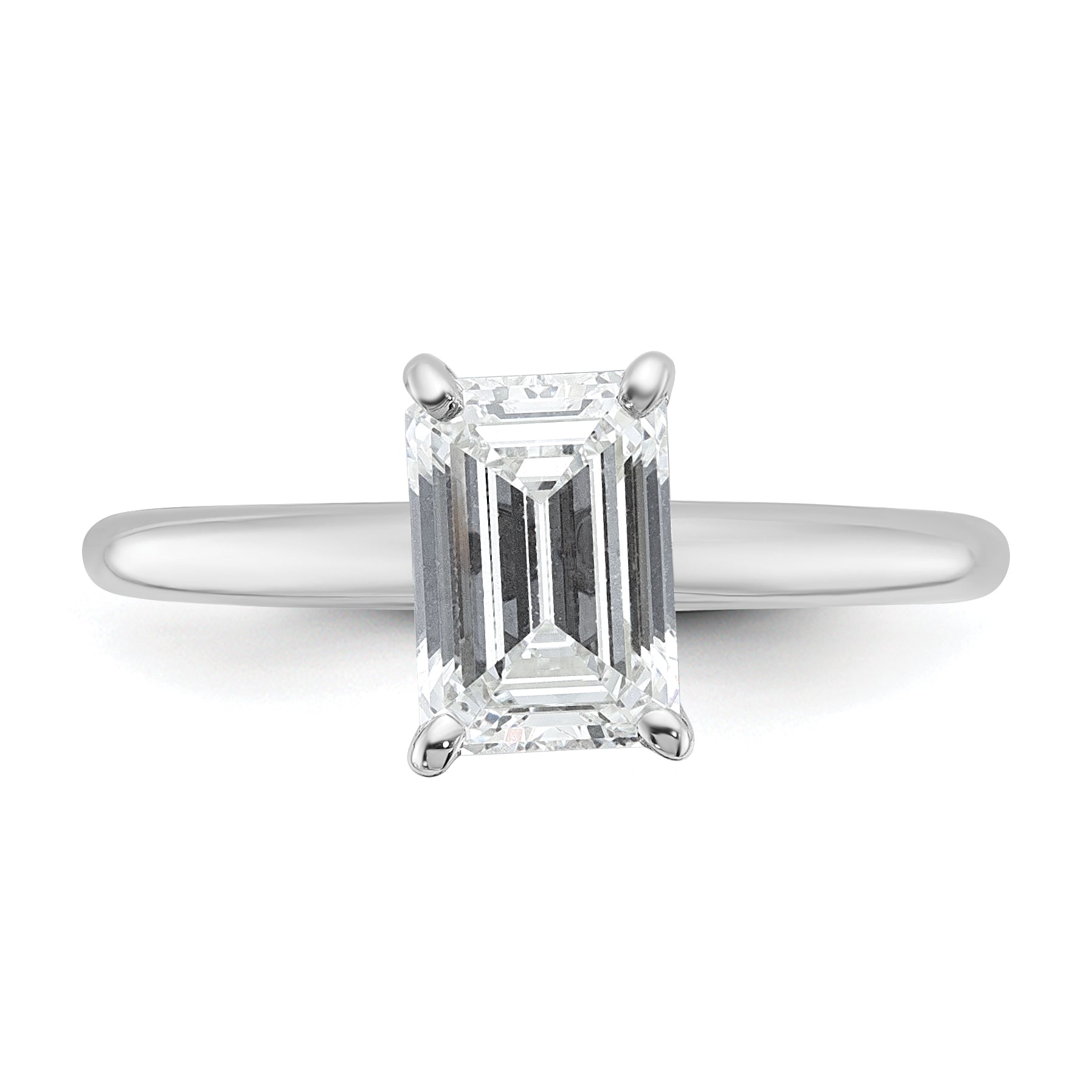 14k White Gold 1 1/2 carat Certified Lab Grown Diamond VS+ F+ Emerald Solitare Complete Engagement Ring