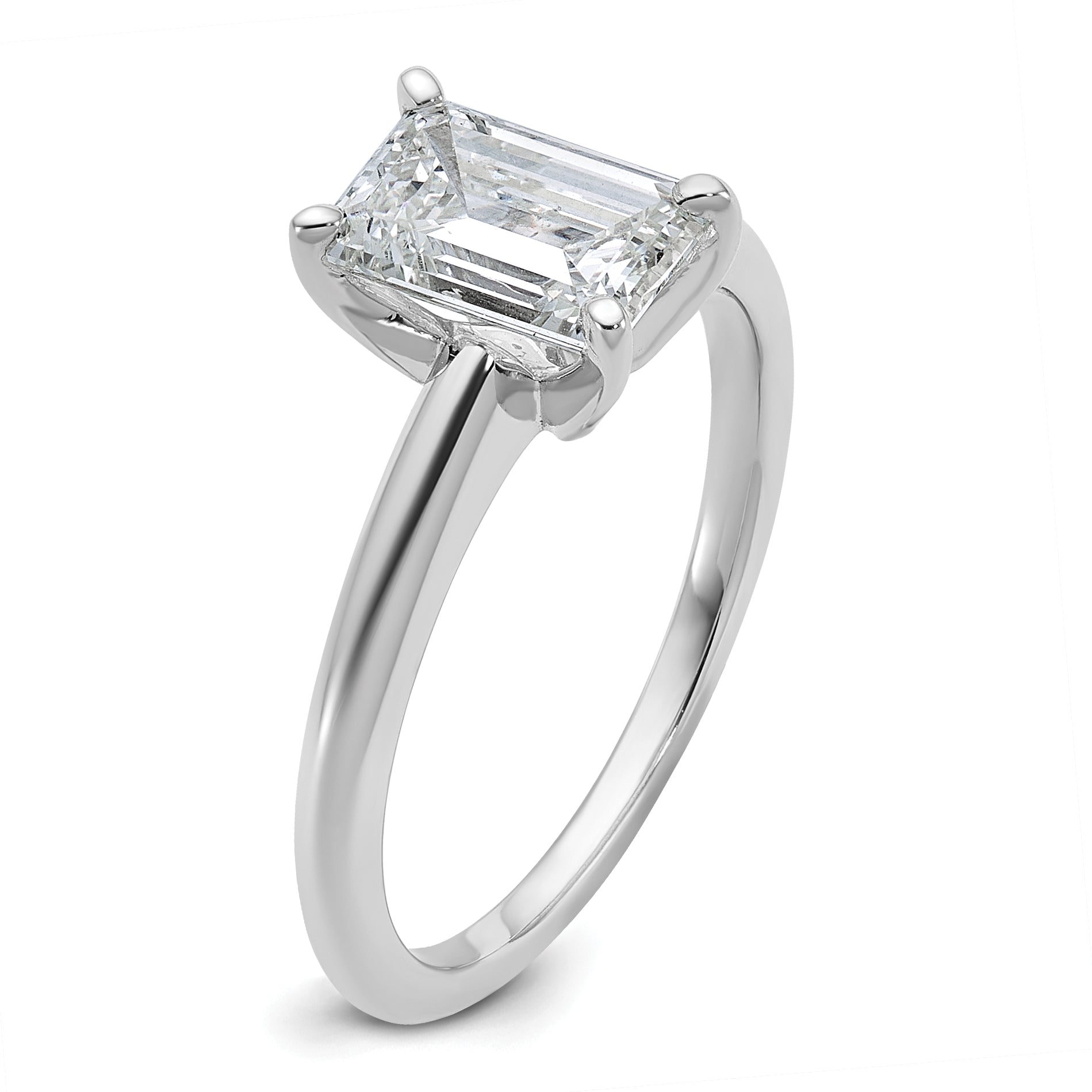 14k White Gold 1 1/2 carat Certified Lab Grown Diamond VS/SI+ G+ Emerald Solitare Complete Engagement Ring