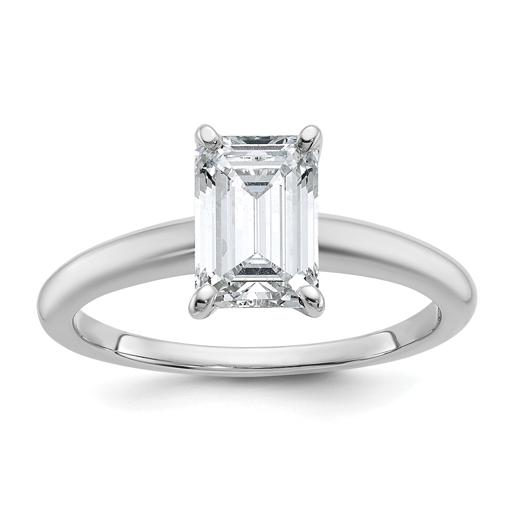14k White Gold 1 1/2 carat Certified Lab Grown Diamond VS+ F+ Emerald Solitare Complete Engagement Ring