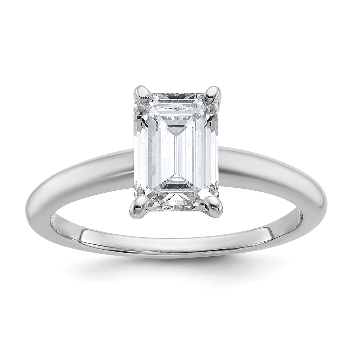 14k White Gold 1 1/2 carat Certified Lab Grown Diamond VS+ F+ Emerald Solitare Complete Engagement Ring