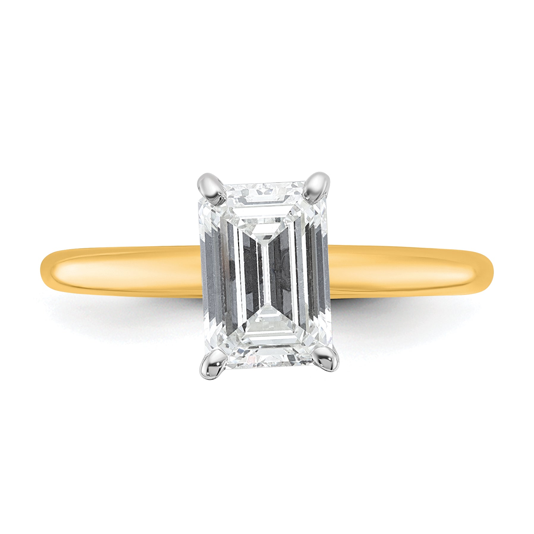 14k Two-tone 1 1/2 carat Certified Lab Grown Diamond VS+ F+ Emerald Solitare Complete Engagement Ring