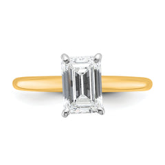 14k Two-tone 1 1/2 carat Certified Lab Grown Diamond VS+ F+ Emerald Solitare Complete Engagement Ring
