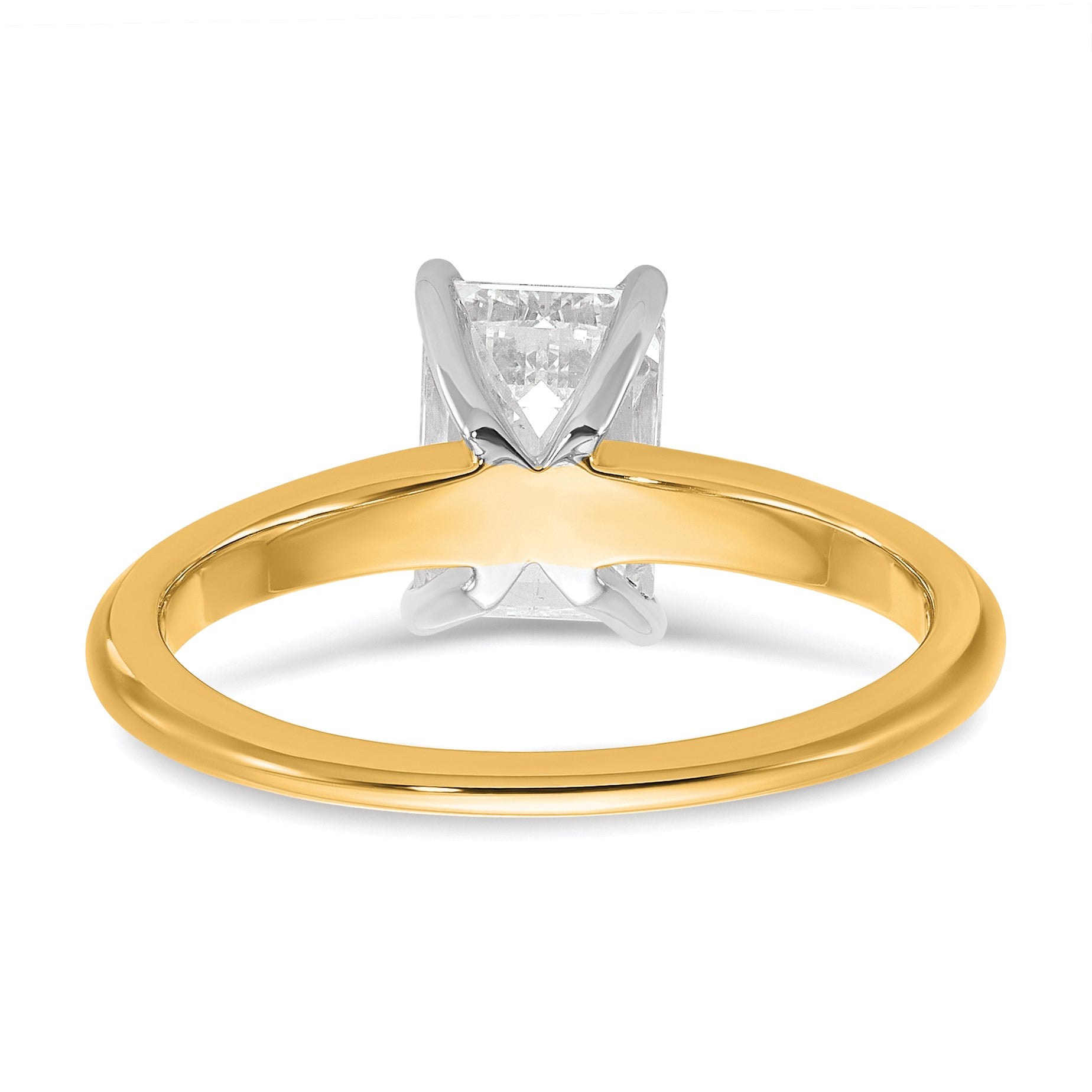 14k Two-tone 1 1/2 carat Certified Lab Grown Diamond VS+ F+ Emerald Solitare Complete Engagement Ring