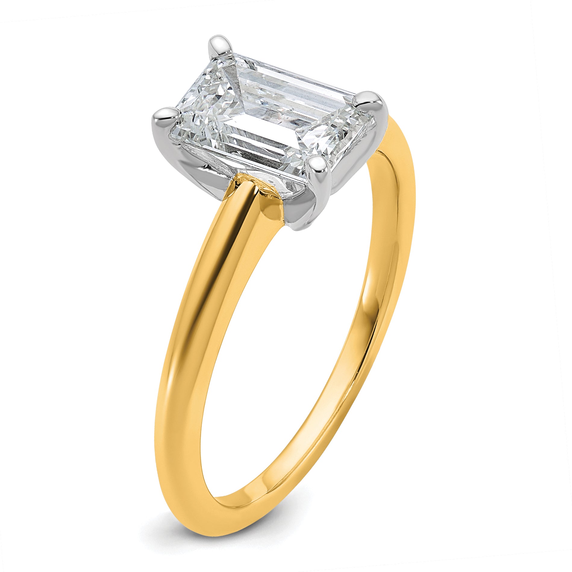 14k Two-tone 1 1/2 carat Certified Lab Grown Diamond VS+ F+ Emerald Solitare Complete Engagement Ring