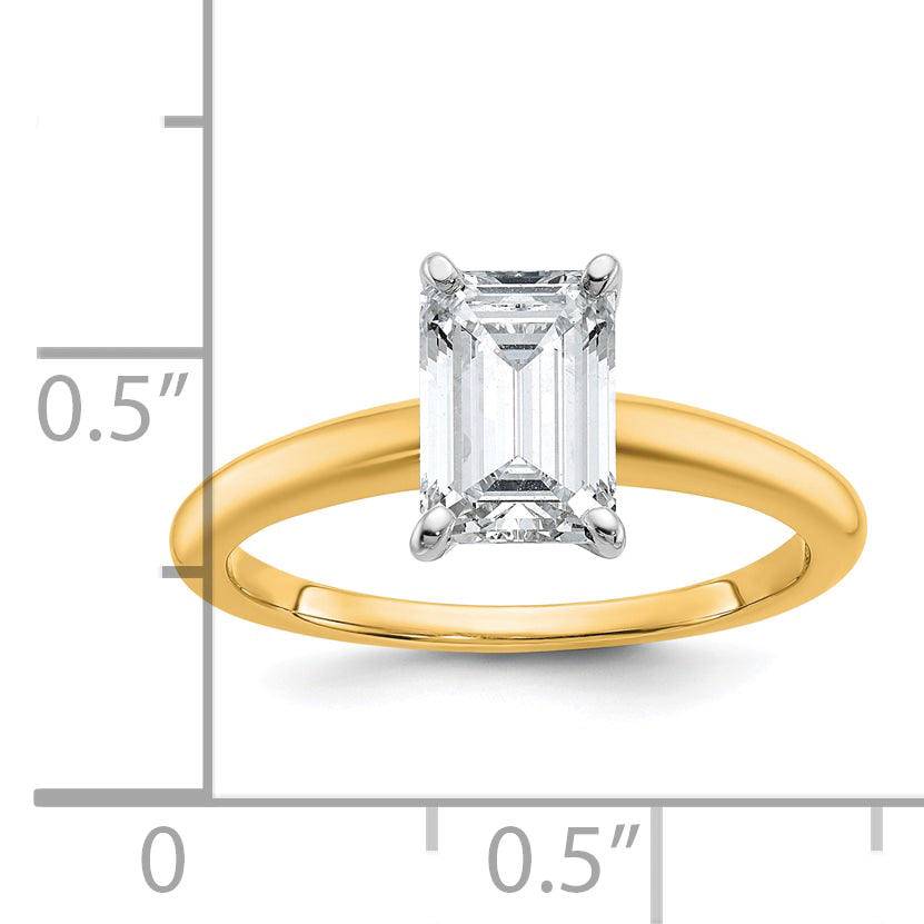 14k Two-tone 1 1/2 carat Certified Lab Grown Diamond VS+ F+ Emerald Solitare Complete Engagement Ring