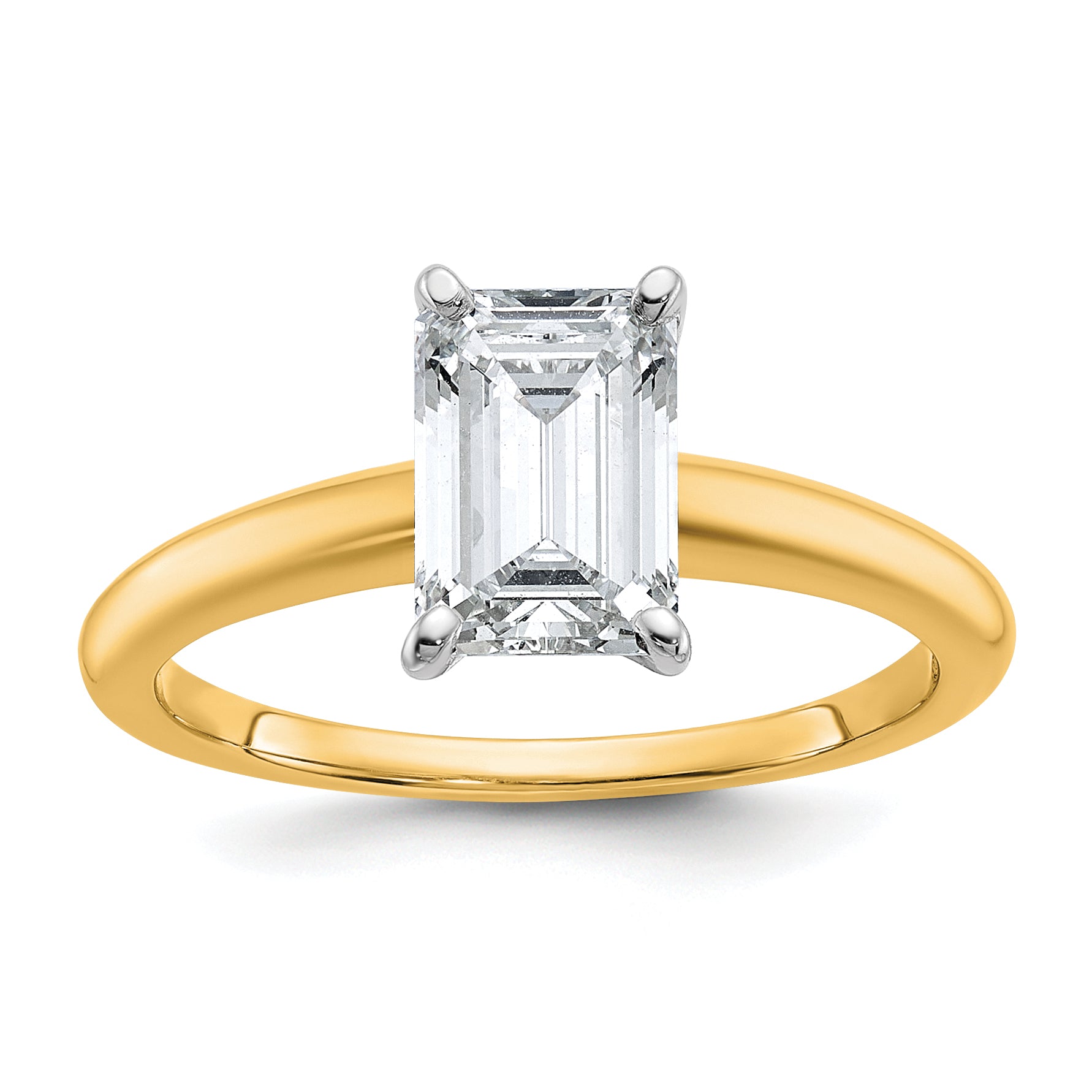 14k Two-tone 1 1/2 carat Certified Lab Grown Diamond VS+ F+ Emerald Solitare Complete Engagement Ring