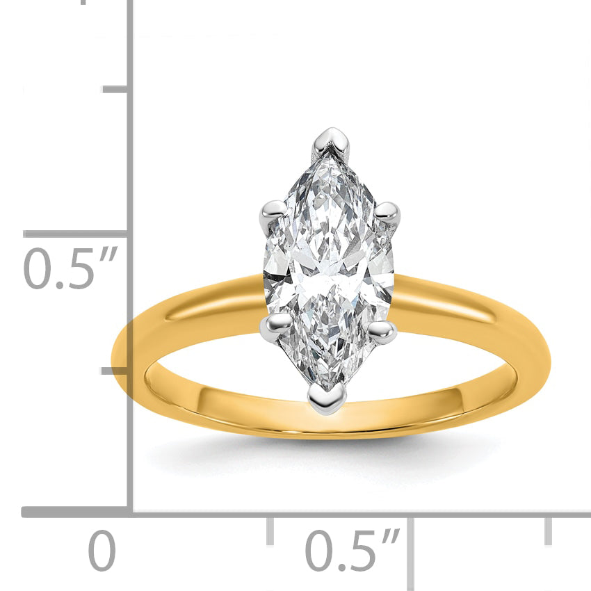 14k Two-tone 1 1/2 carat Certified Lab Grown Diamond VS+ F+ Marquise Solitare Complete Engagement Ring