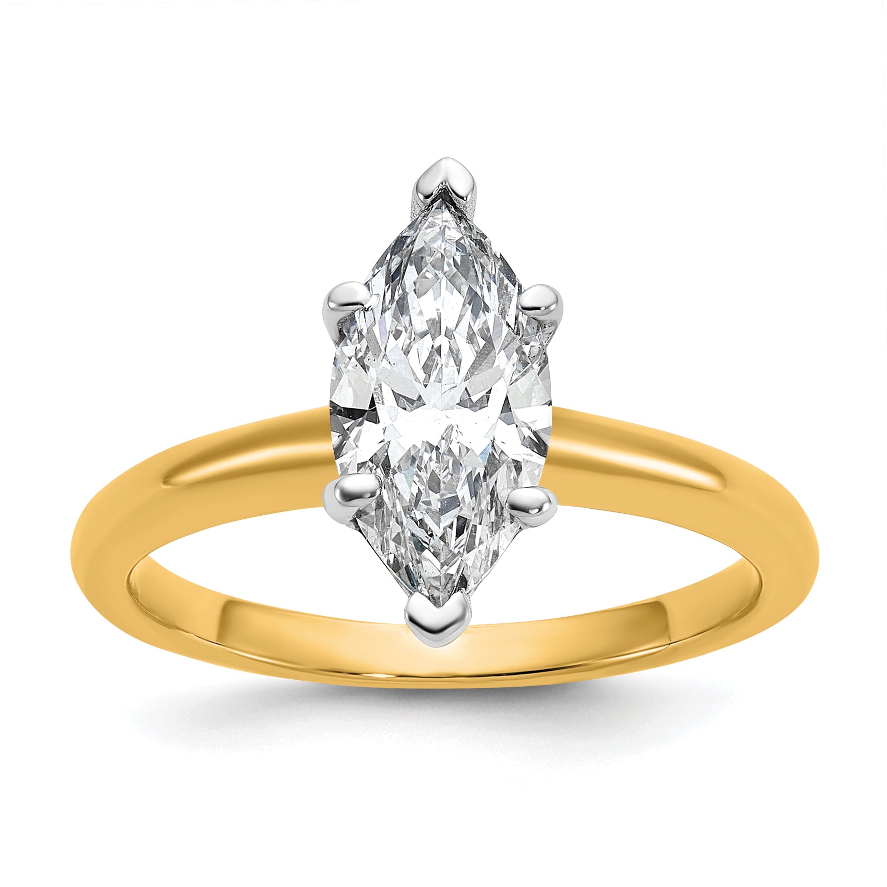 14k Two-tone 1 1/2 carat Certified Lab Grown Diamond VS+ F+ Marquise Solitare Complete Engagement Ring