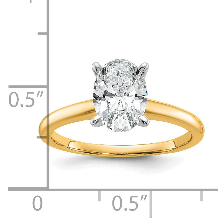 14k Two-Tone 1 1/2 carat Certified Lab Grown Diamond VS+ F+ Oval Complete Solitaire Engagement Ring
