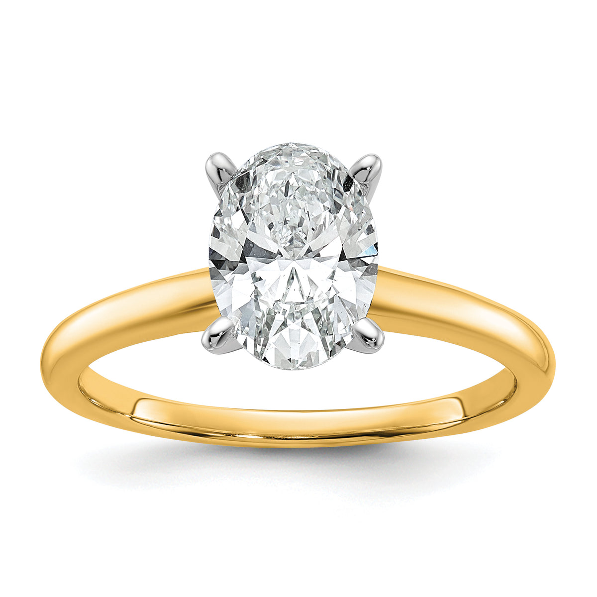 14k Two-Tone 1 1/2 carat Certified Lab Grown Diamond VS+ F+ Oval Complete Solitaire Engagement Ring
