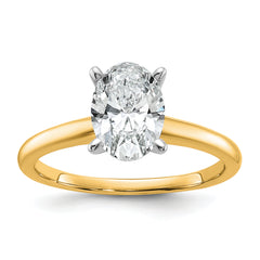 14k Two-Tone 1 1/2 carat Certified Lab Grown Diamond VS+ F+ Oval Complete Solitaire Engagement Ring