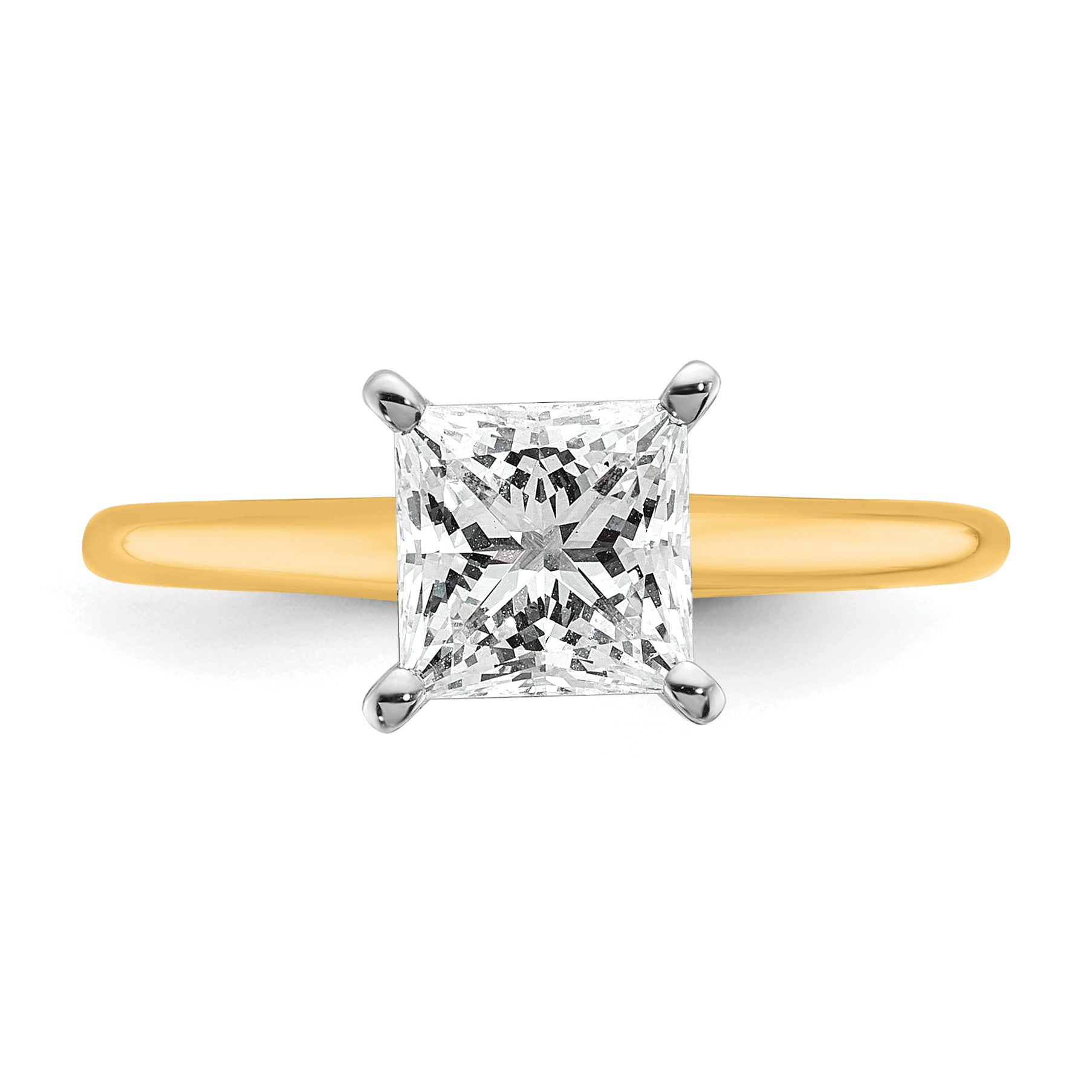 14k Two-tone 1 1/2 carat Certified Lab Grown Diamond VS+ F+ Princess Complete Solitare Engagement Ring