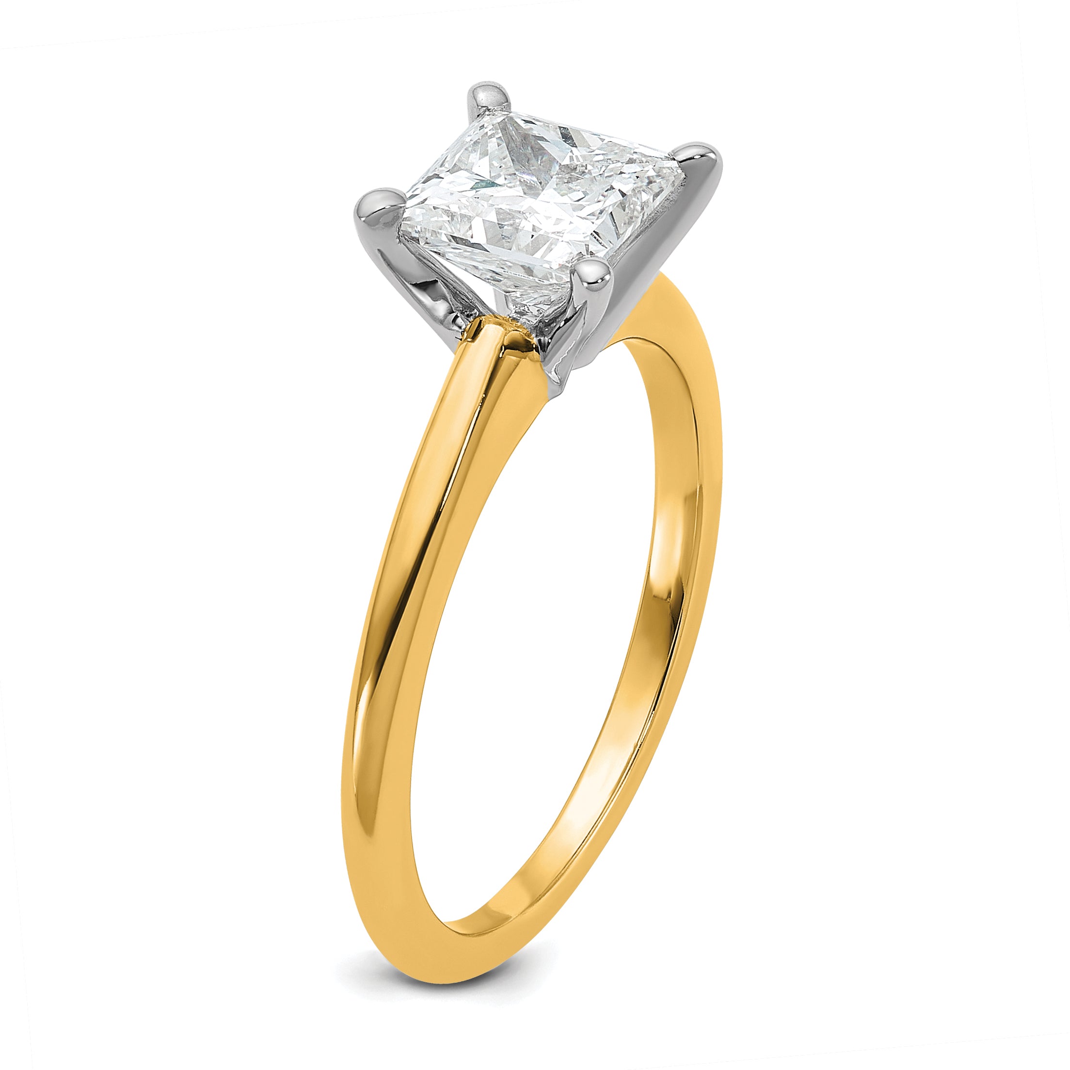 14k Two-tone 1 1/2 carat Certified Lab Grown Diamond VS+ F+ Princess Complete Solitare Engagement Ring