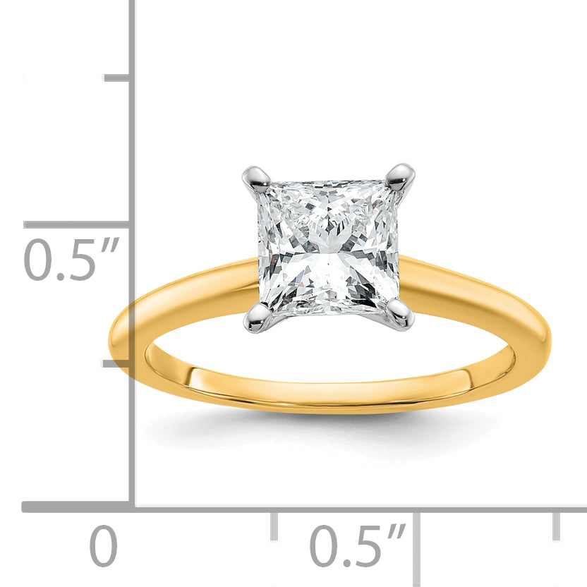 14k Two-tone 1 1/2 carat Certified Lab Grown Diamond VS+ F+ Princess Complete Solitare Engagement Ring