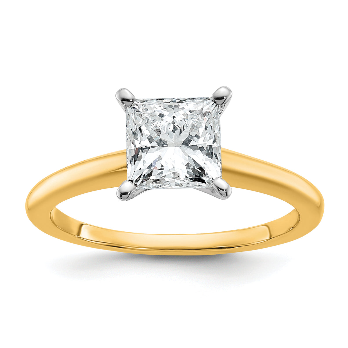 14k Two-tone 1 1/2 carat Lab Grown Diamond VS+ F+ Princess Complete Solitare Engagement Ring