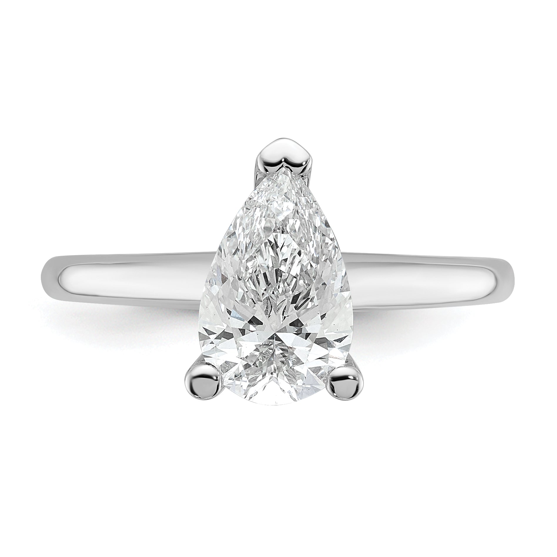 14k White Gold 1 1/2 carat Certified Lab Grown Diamond VS+ F+ Pear Solitare Complete Engagement Ring