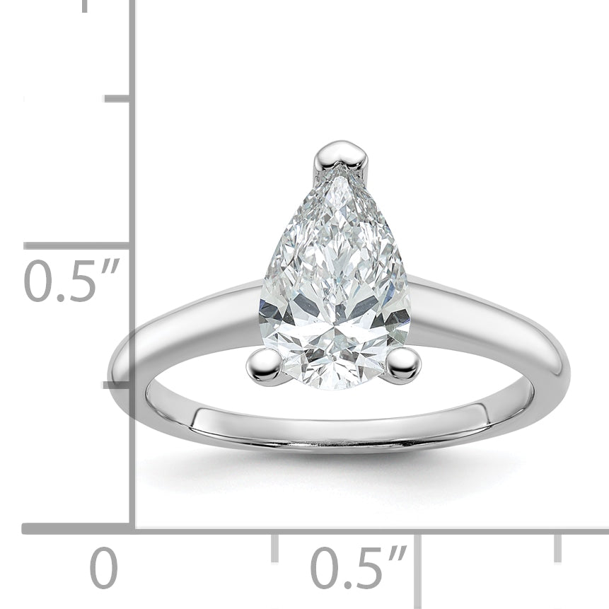 14k White Gold 1 1/2 carat Certified Lab Grown Diamond VS+ F+ Pear Solitare Complete Engagement Ring