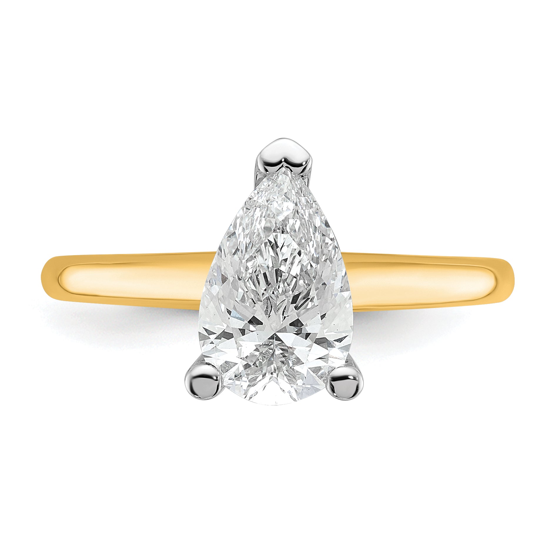 14k Two-tone 1 1/2 carat Certified Lab Grown Diamond VS+ F+ Pear Solitare Complete Engagement Ring