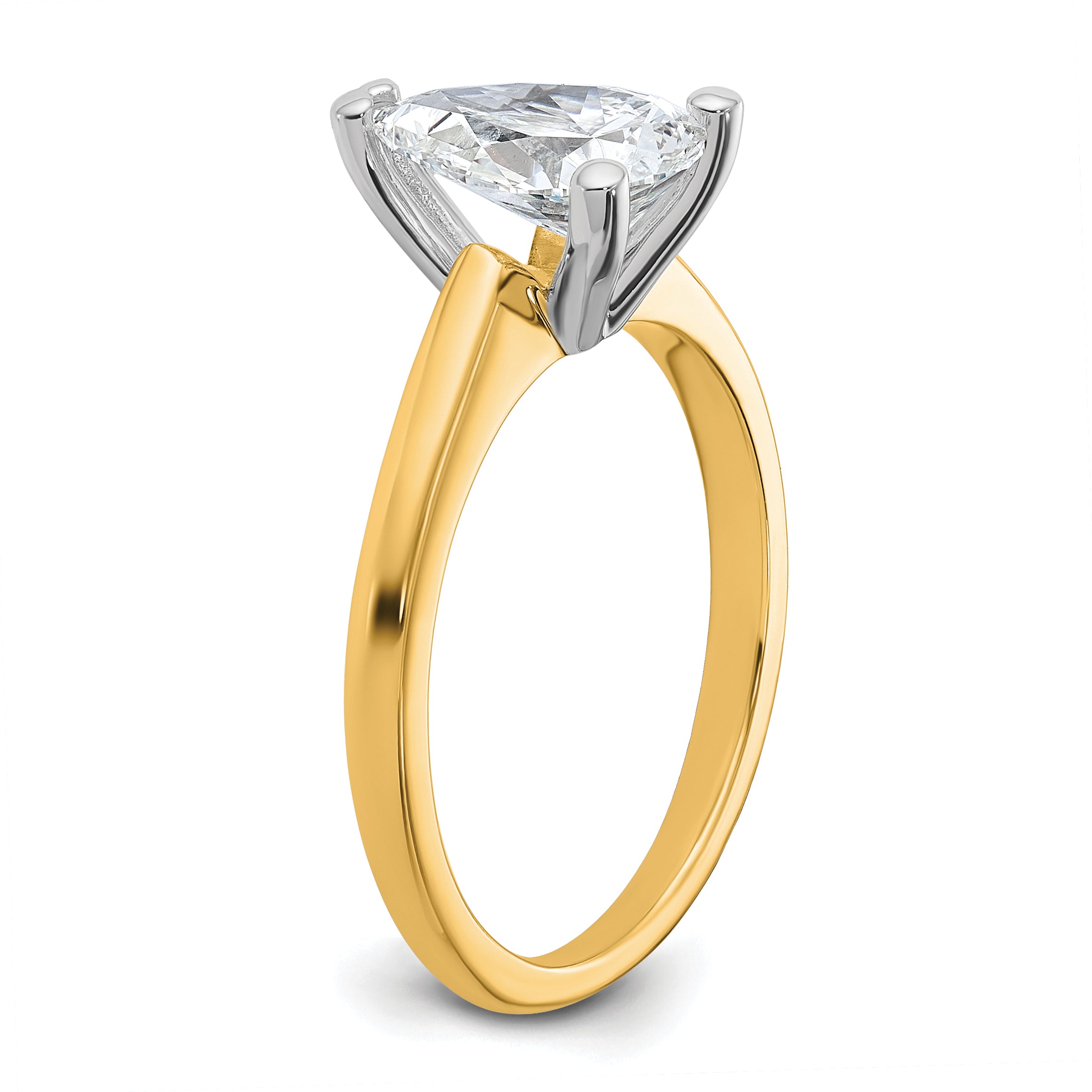 14k Two-tone 1 1/2 carat Certified Lab Grown Diamond VS+ F+ Pear Solitare Complete Engagement Ring