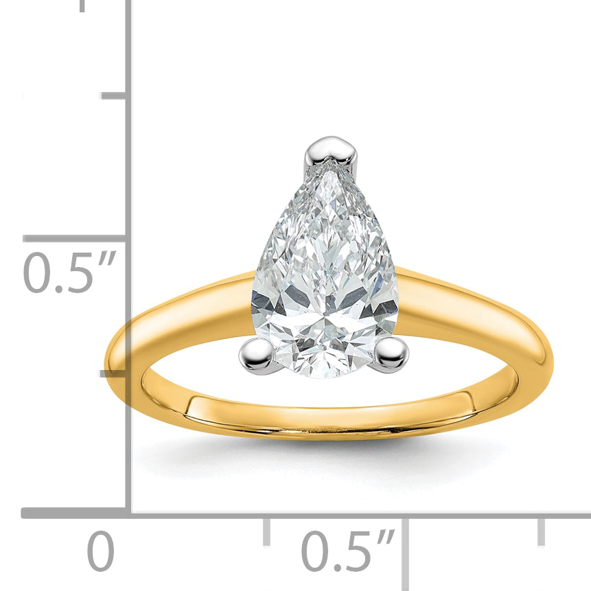14k Two-tone 1 1/2 carat Certified Lab Grown Diamond VS+ F+ Pear Solitare Complete Engagement Ring