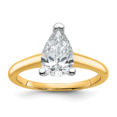 14k Two-tone 1 1/2 carat Certified Lab Grown Diamond VS+ F+ Pear Solitare Complete Engagement Ring