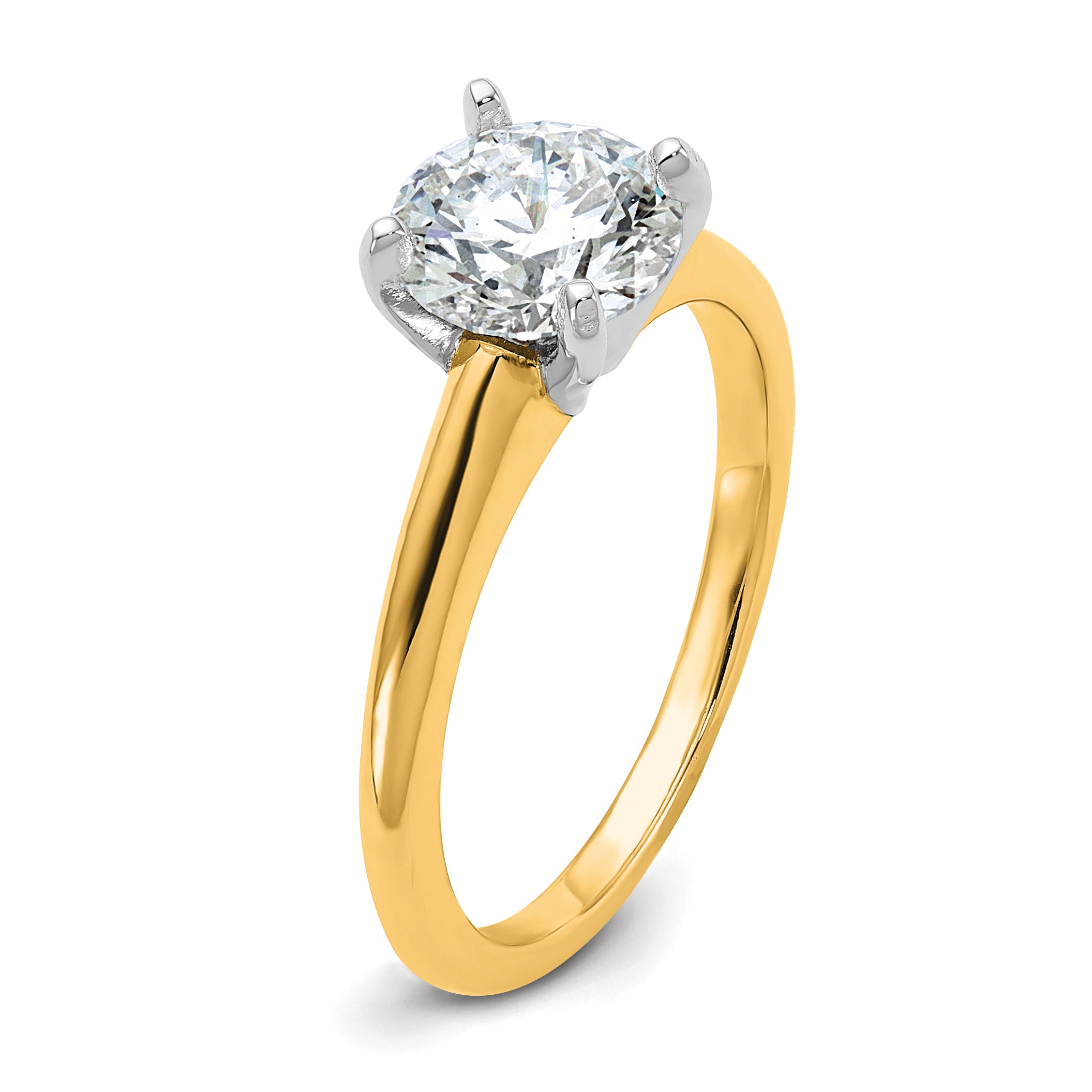 14k Two-Tone 1 1/2 carat Certified Lab Grown Diamond VS+ F+ Round Complete Solitaire Engagement Ring