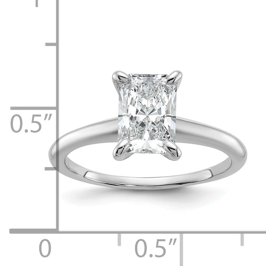 14k White Gold 1 1/2 carat Certified Lab Grown Diamond VS+ F+ Radiant Solitare Complete Engagement Ring