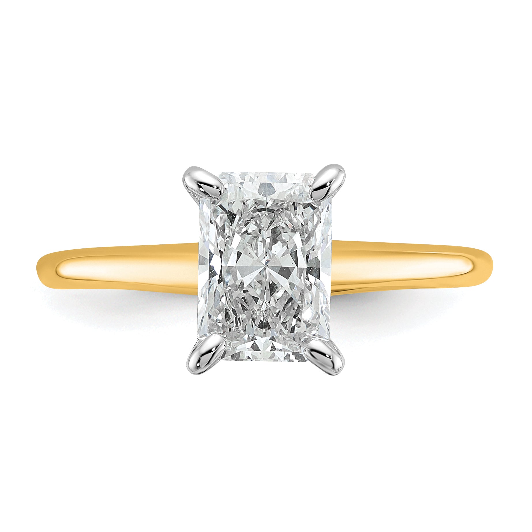 14k Two-tone 1 1/2 carat Certified Lab Grown Diamond VS+ F+ Radiant Solitare Complete Engagement Ring