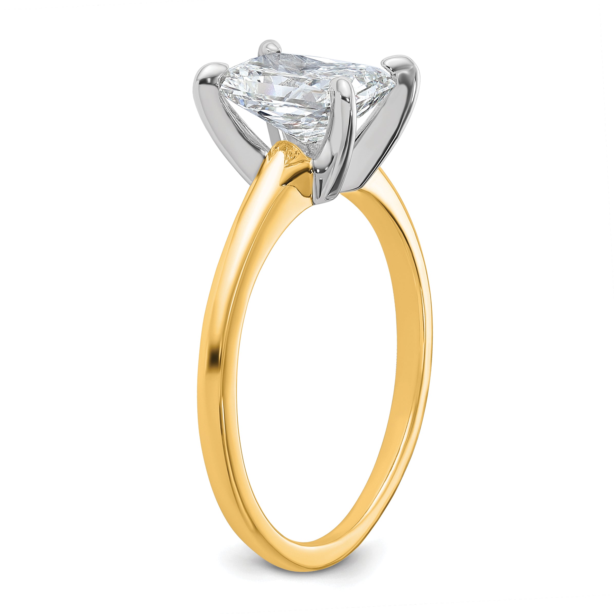 14k Two-tone 1 1/2 carat Certified Lab Grown Diamond VS+ F+ Radiant Solitare Complete Engagement Ring