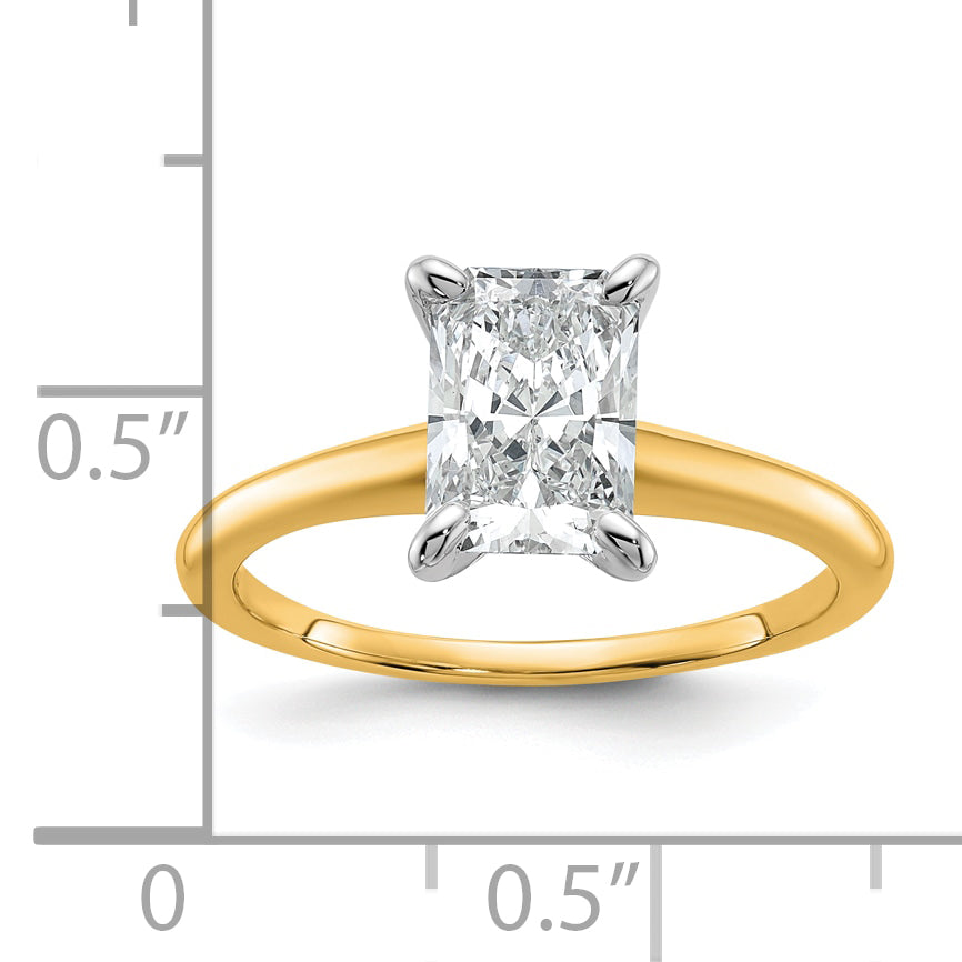 14k Two-tone 1 1/2 carat Certified Lab Grown Diamond VS+ F+ Radiant Solitare Complete Engagement Ring