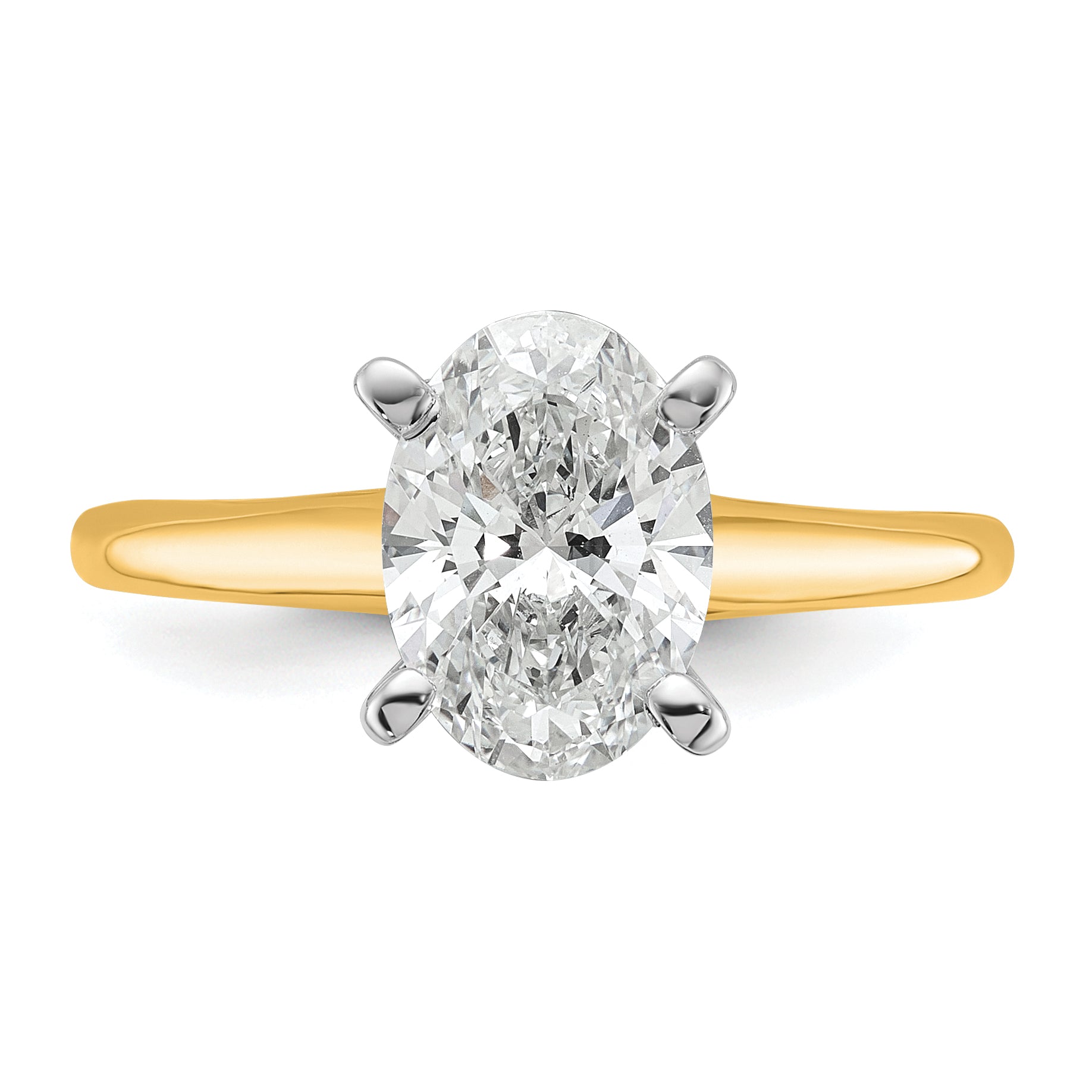 14k Two-Tone 1 3/4 carat Lab Grown Diamond VS+ F+ Oval Complete Solitaire Engagement Ring