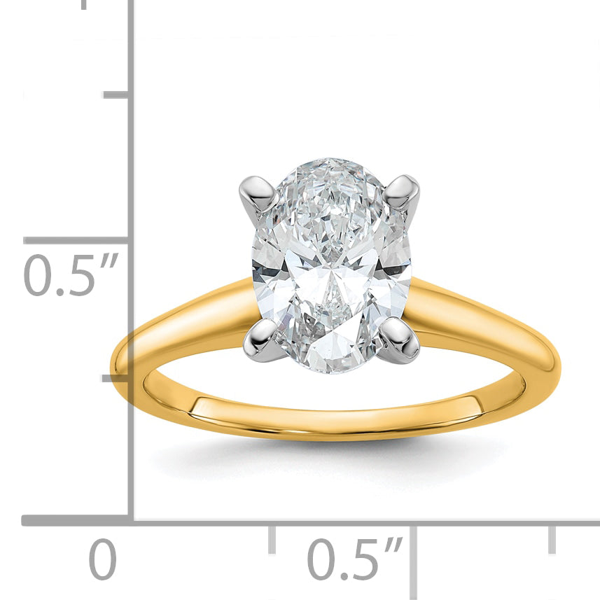 14k Two-Tone 1 3/4 carat Lab Grown Diamond VS+ F+ Oval Complete Solitaire Engagement Ring