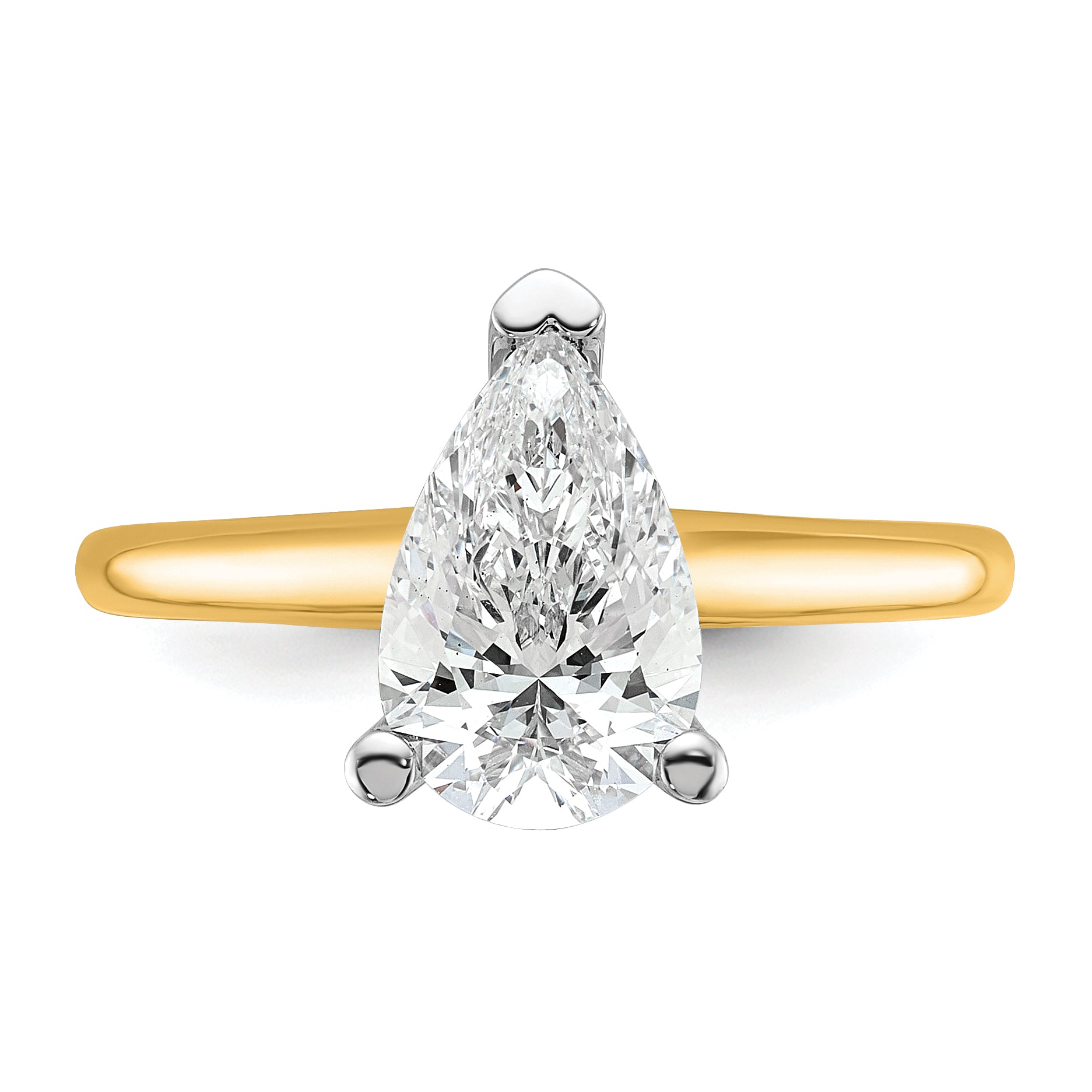 14k Two-tone 1 3/4 carat Lab Grown Diamond VS+ F+ Pear Solitare Complete Engagement Ring