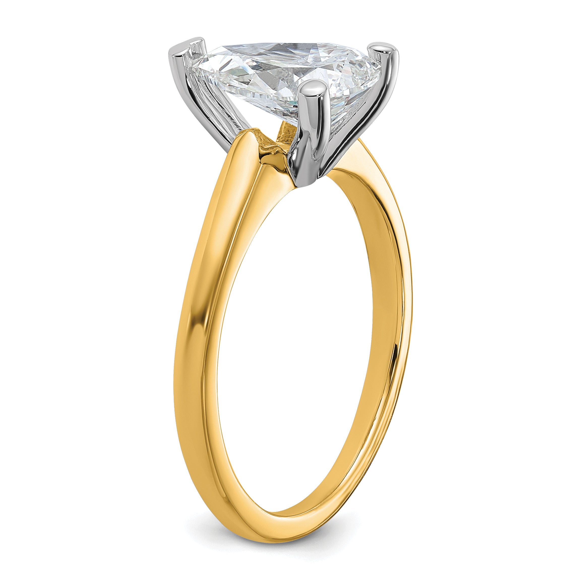 14k Two-tone 1 3/4 carat Lab Grown Diamond VS+ F+ Pear Solitare Complete Engagement Ring