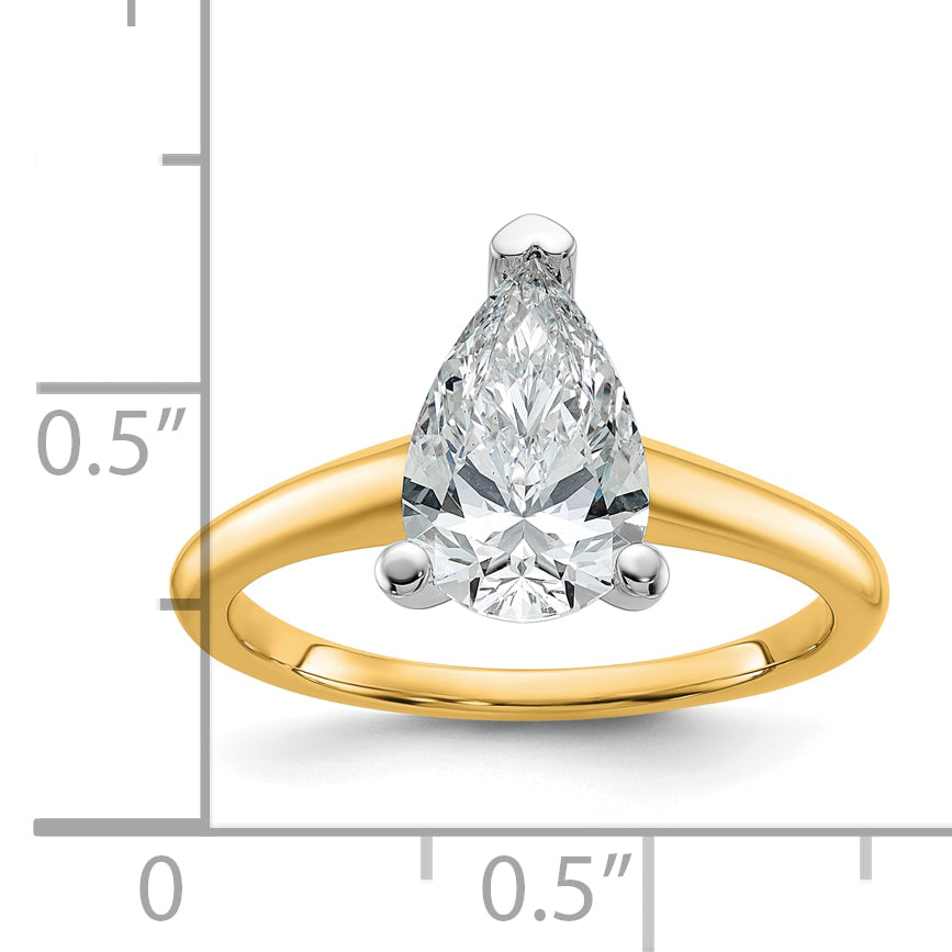 14k Two-tone 1 3/4 carat Lab Grown Diamond VS+ F+ Pear Solitare Complete Engagement Ring