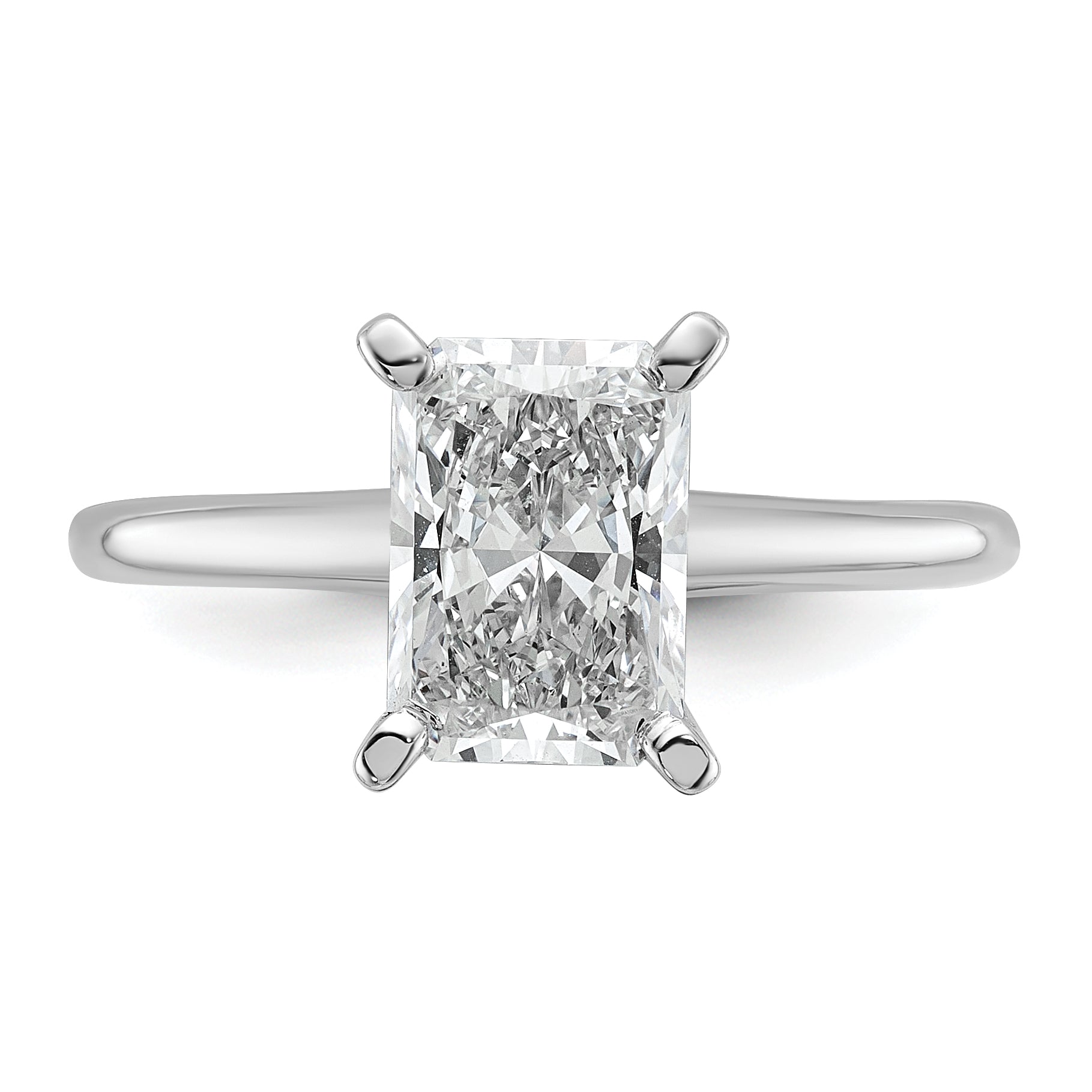 14k White Gold 1 3/4 carat Lab Grown Diamond VS+ F+ Radiant Solitare Complete Engagement Ring