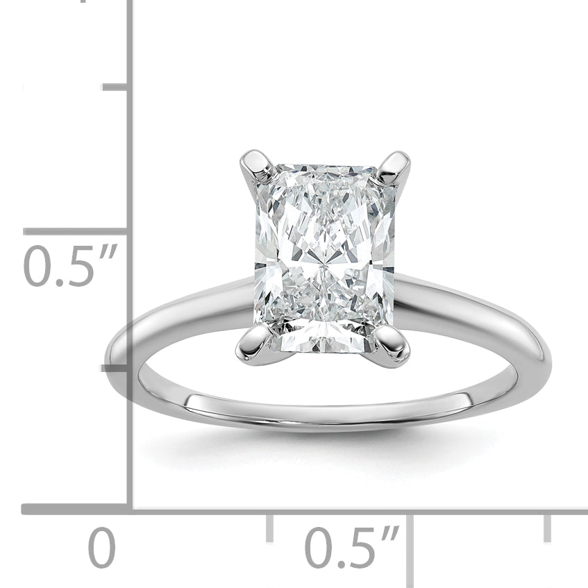 14k White Gold 1 3/4 carat Lab Grown Diamond VS+ F+ Radiant Solitare Complete Engagement Ring