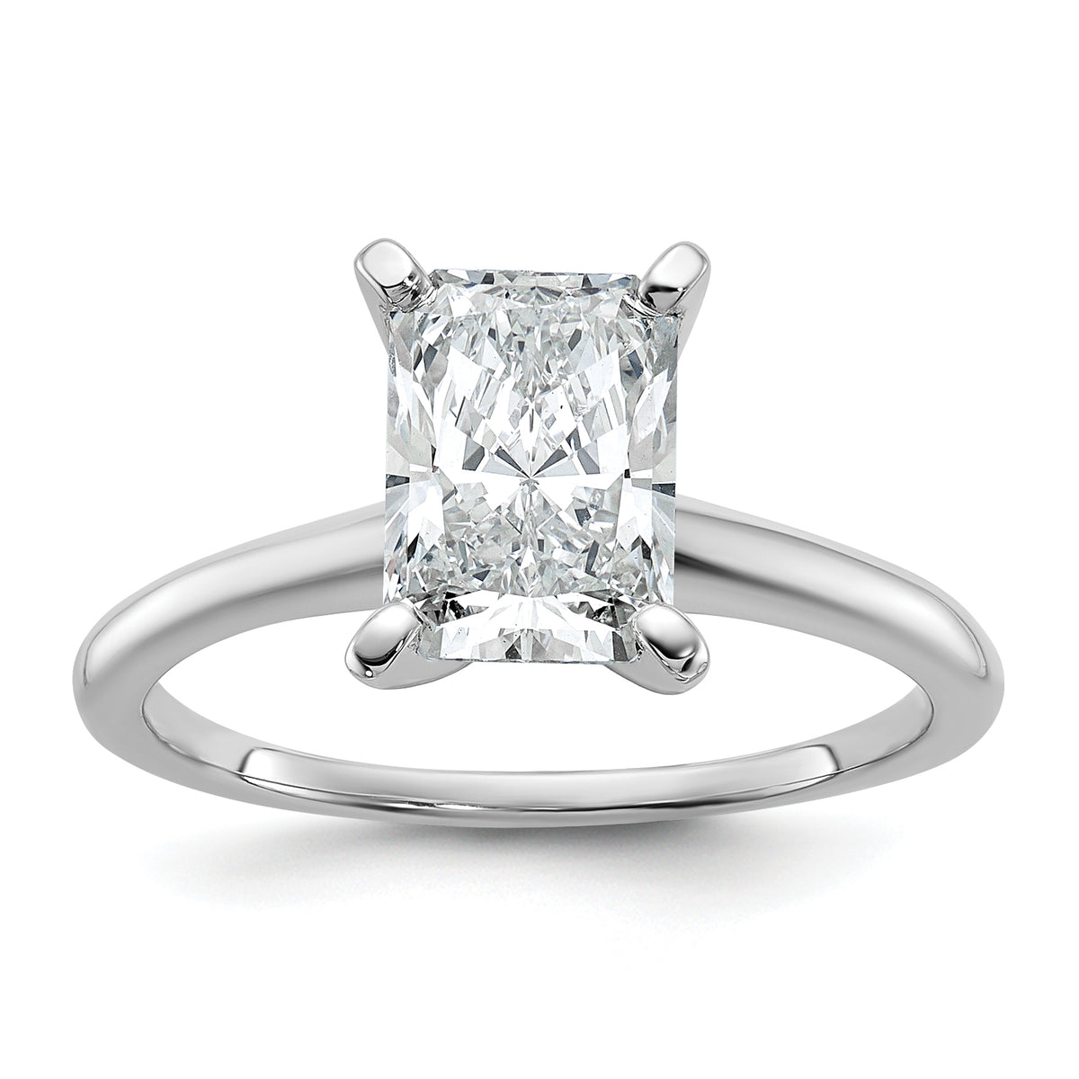 14k White Gold 1 3/4 carat Lab Grown Diamond VS+ F+ Radiant Solitare Complete Engagement Ring