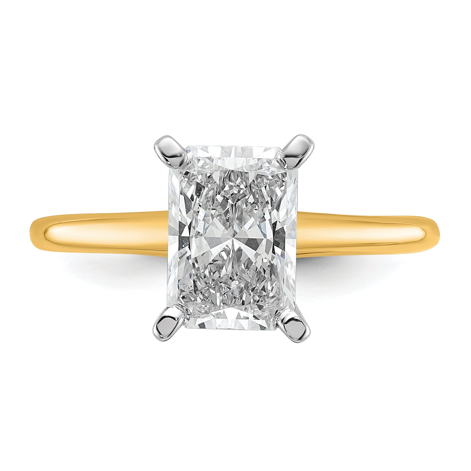 14k Two-tone 1 3/4 carat Certified Lab Grown Diamond VS+ F+ Radiant Solitare Complete Engagement Ring