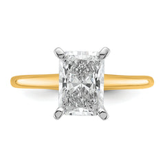 14k Two-tone 1 3/4 carat Certified Lab Grown Diamond VS+ F+ Radiant Solitare Complete Engagement Ring