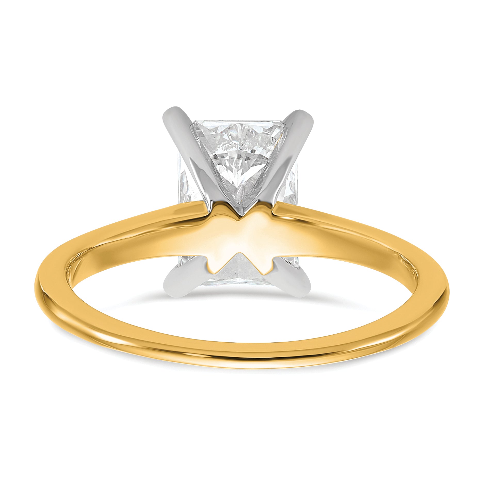14k Two-tone 1 3/4 carat Certified Lab Grown Diamond VS+ F+ Radiant Solitare Complete Engagement Ring