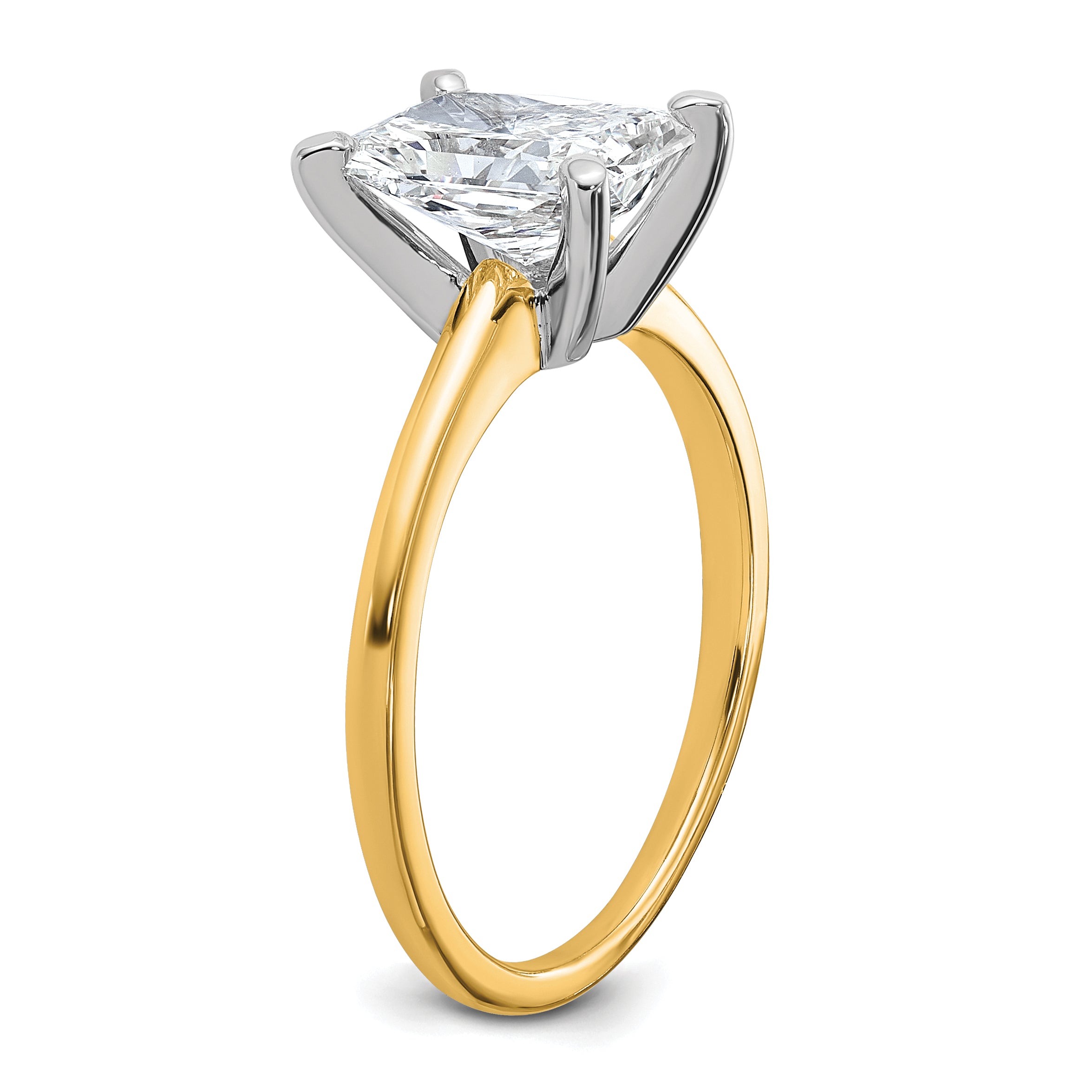 14k Two-tone 1 3/4 carat Certified Lab Grown Diamond VS+ F+ Radiant Solitare Complete Engagement Ring