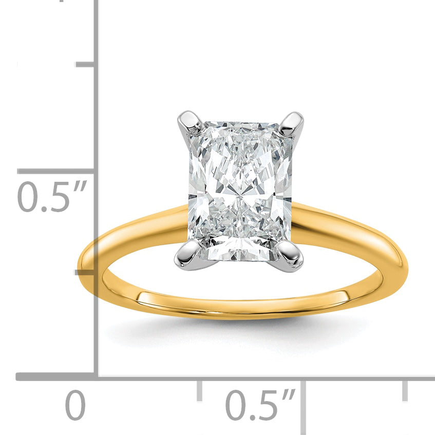 14k Two-tone 1 3/4 carat Certified Lab Grown Diamond VS+ F+ Radiant Solitare Complete Engagement Ring
