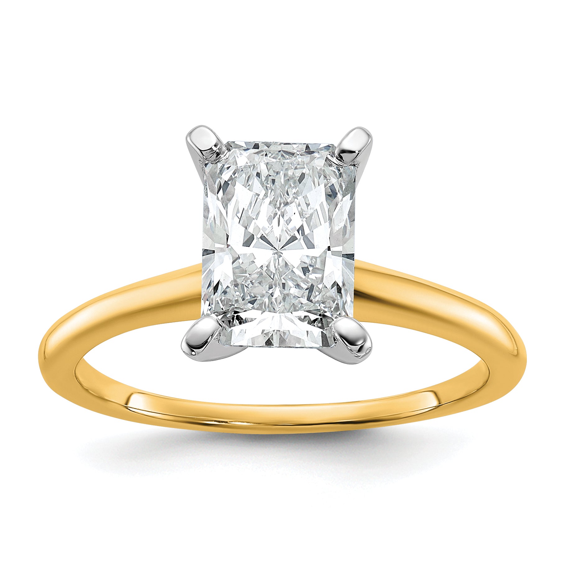 14k Two-tone 1 3/4 carat Certified Lab Grown Diamond VS+ F+ Radiant Solitare Complete Engagement Ring