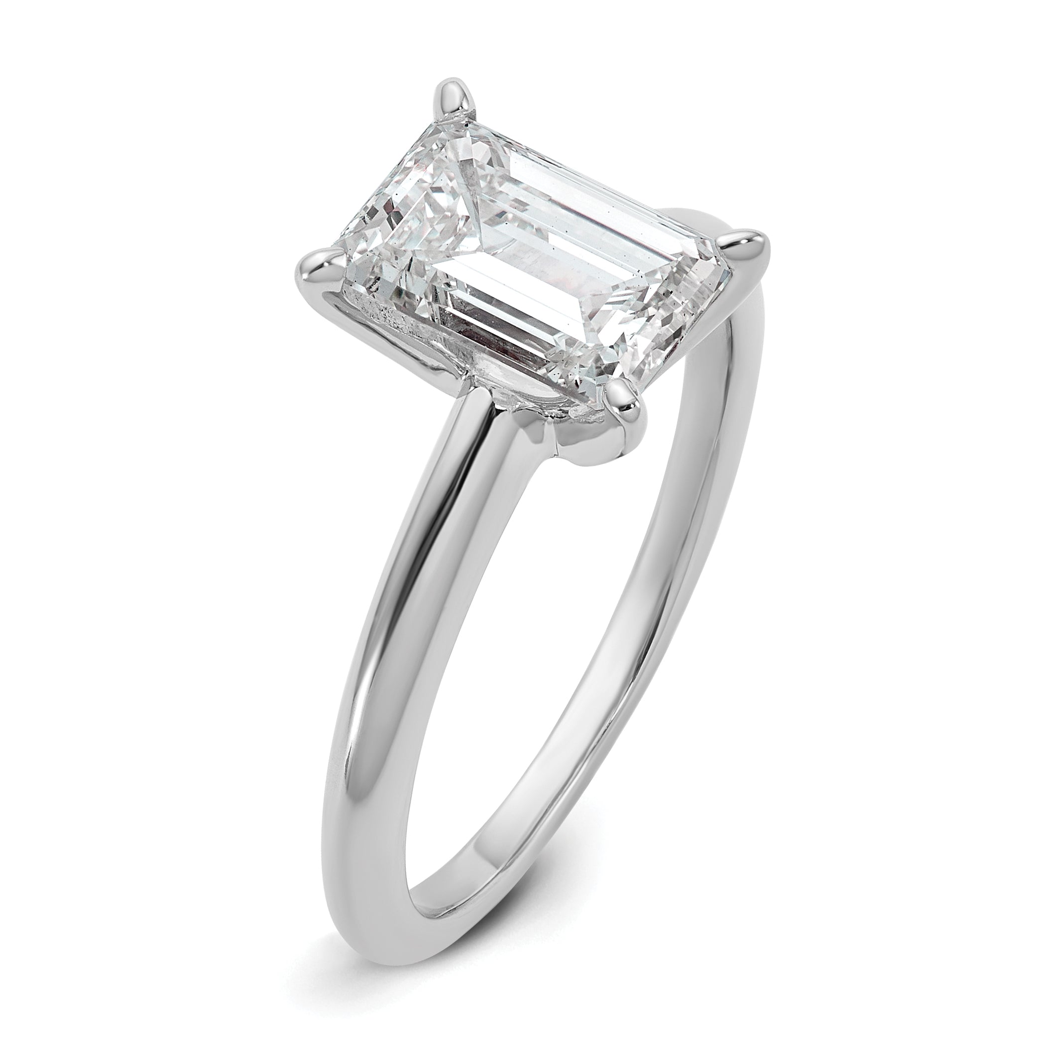 14k White Gold 2 carat Certified Lab Grown Diamond VS+ F+ Emerald Solitare Complete Engagement Ring