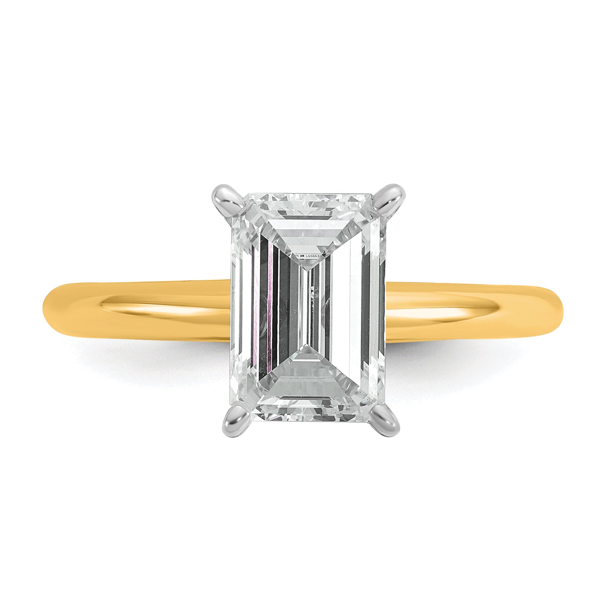 14k Two-tone 2 carat Certified Lab Grown Diamond VS+ F+ Emerald Solitare Complete Engagement Ring
