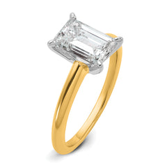 14k Two-tone 2 carat Certified Lab Grown Diamond VS+ F+ Emerald Solitare Complete Engagement Ring