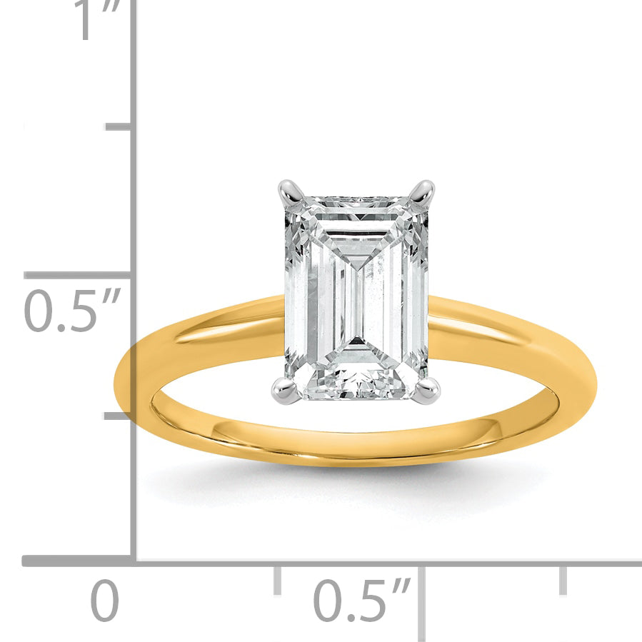 14k Two-tone 2 carat Certified Lab Grown Diamond VS+ F+ Emerald Solitare Complete Engagement Ring