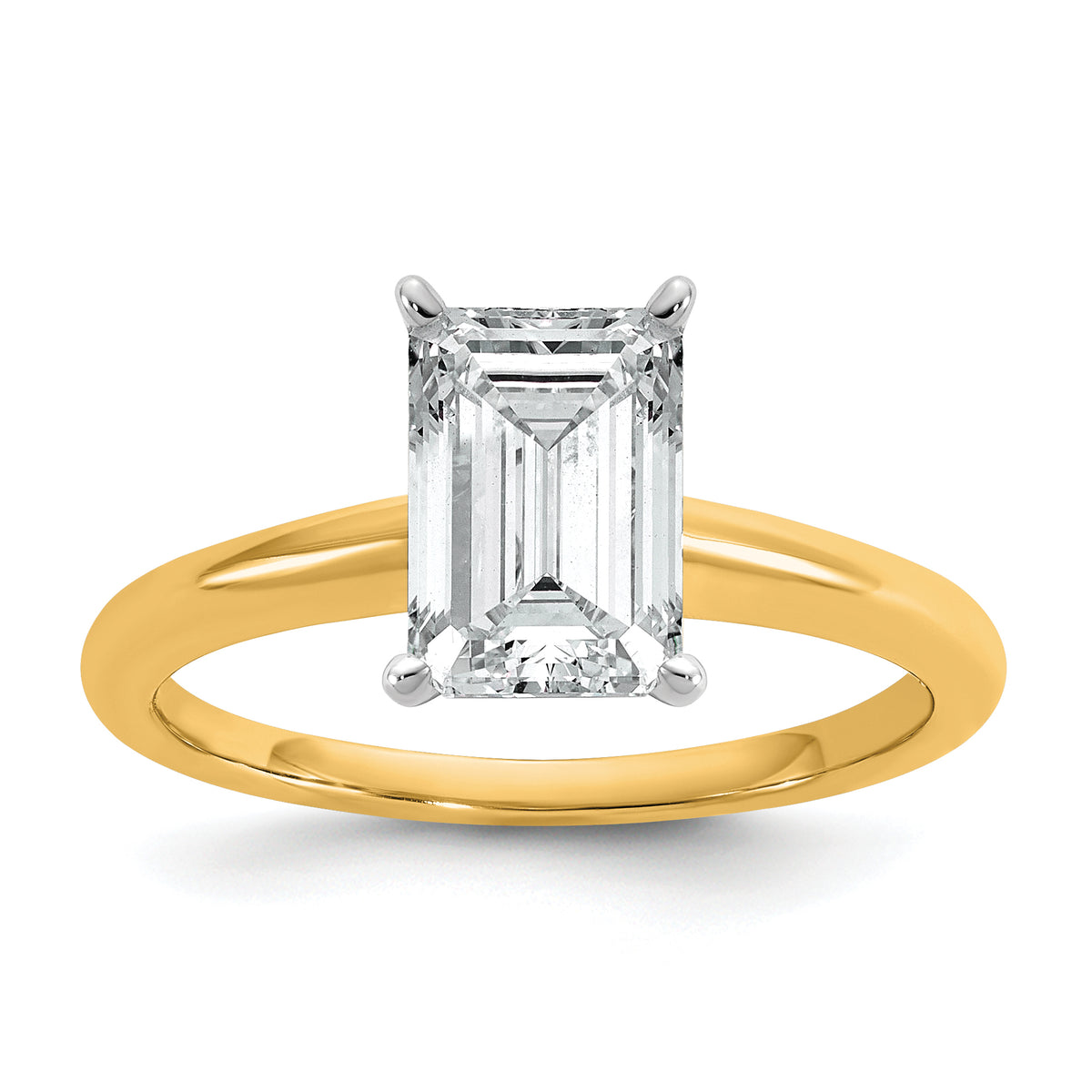 14k Two-Tone 1 3/4 carat Certified Lab Grown Diamond VS/SI+ G+ Emerald Solitare Engagement Ring