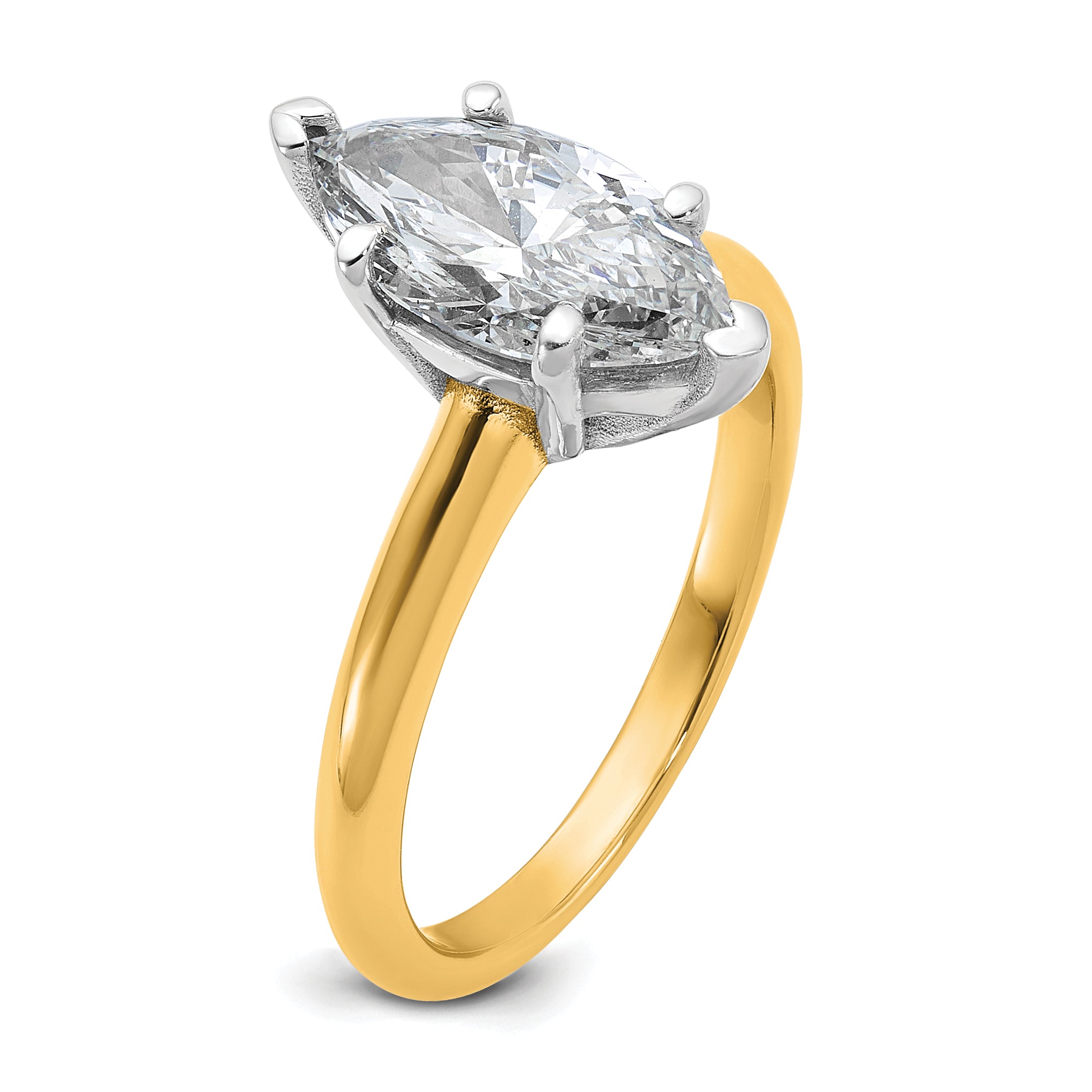 14k Two-tone 2 carat Certified Lab Grown Diamond VS+ F+ Marquise Solitare Complete Engagement Ring